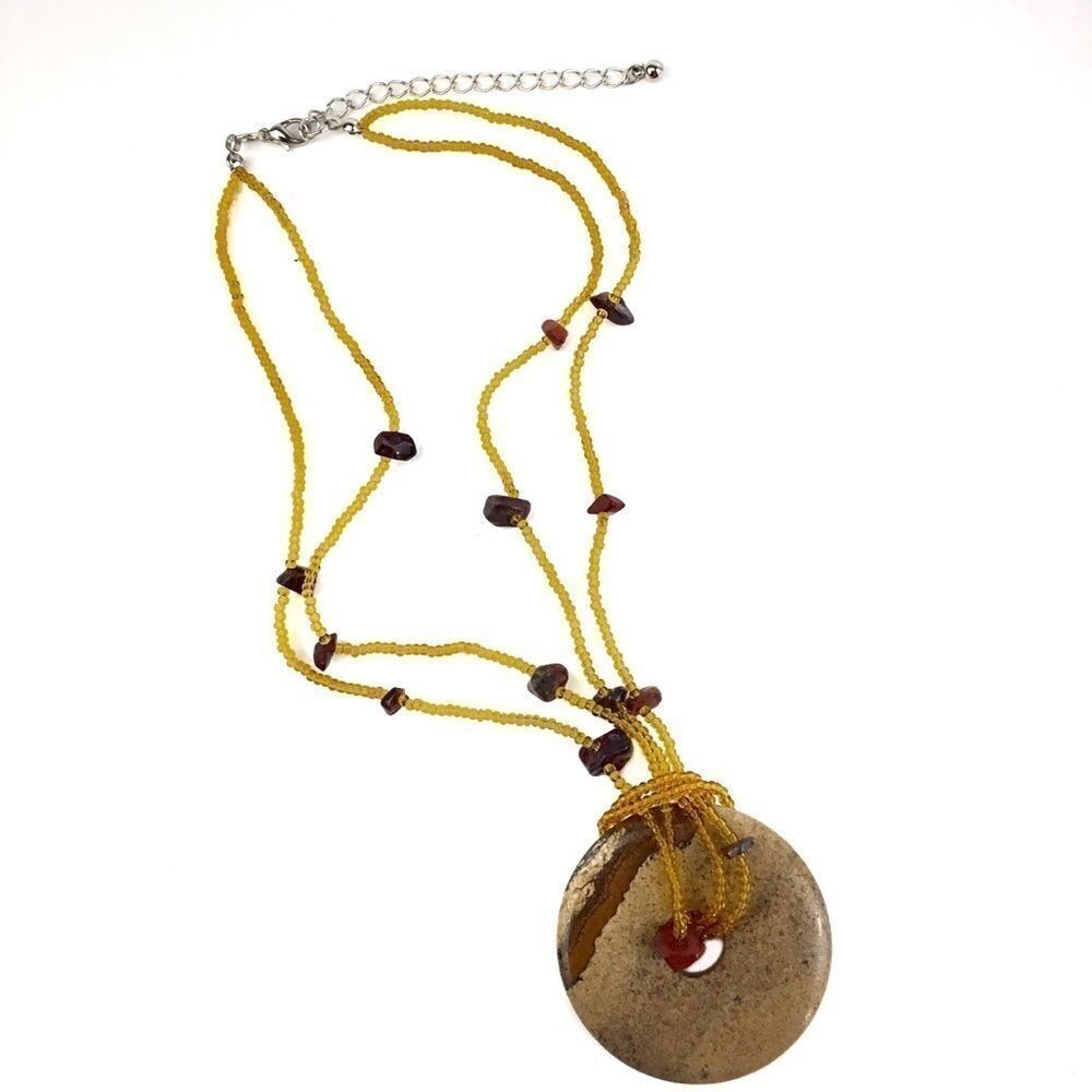 Necklace Jasper Stone Donut Pendant  Beaded Chain